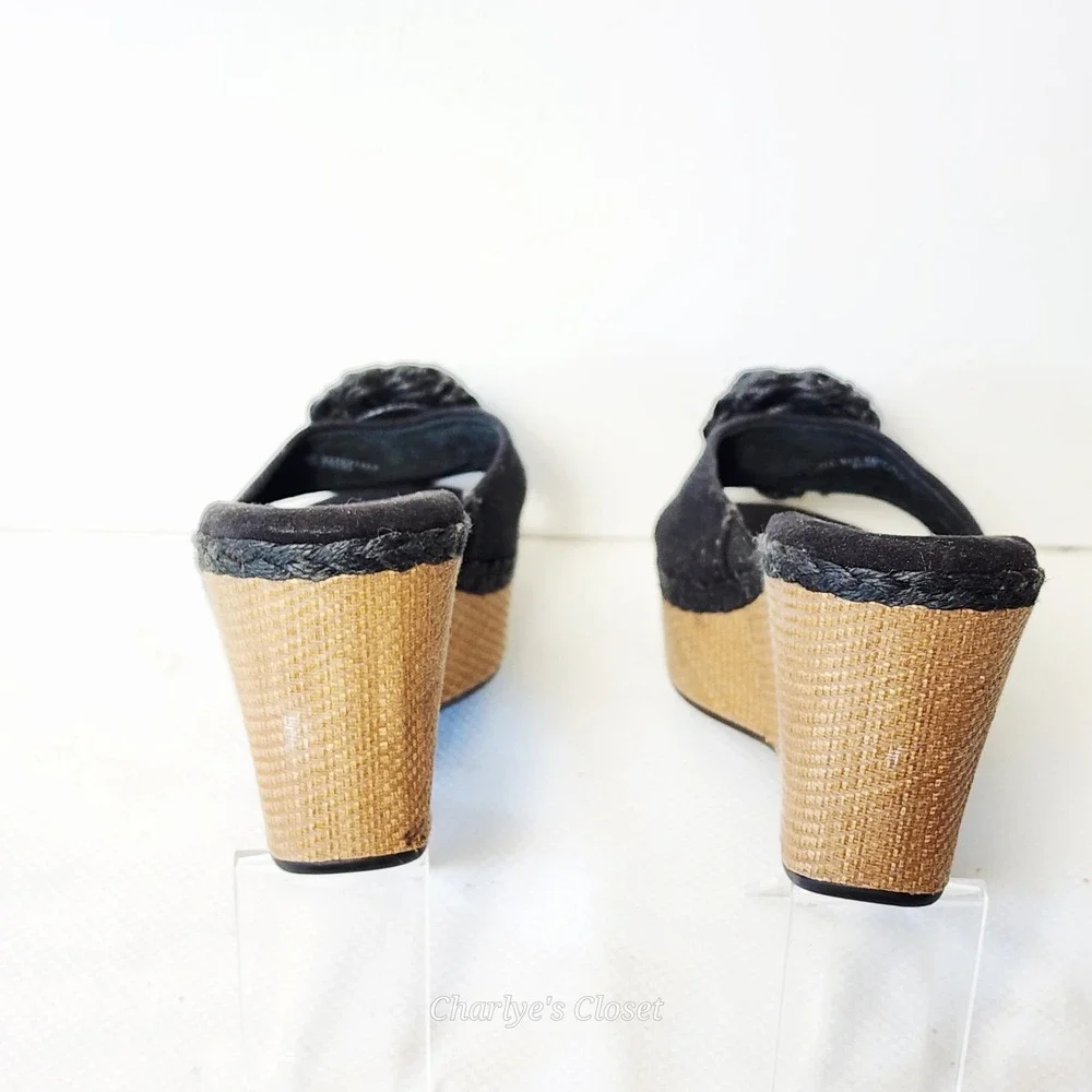 Lindsay Phillips Rosette Snap Jewel Wedge Sandals 8‎ NWOB Raffia HWGL2